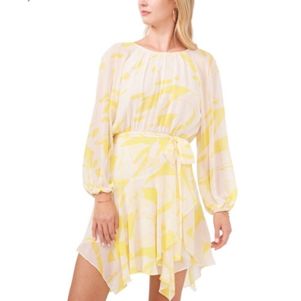 Vince Camuto Sunshine Stripes chiffon mini Dress yellow/white size M